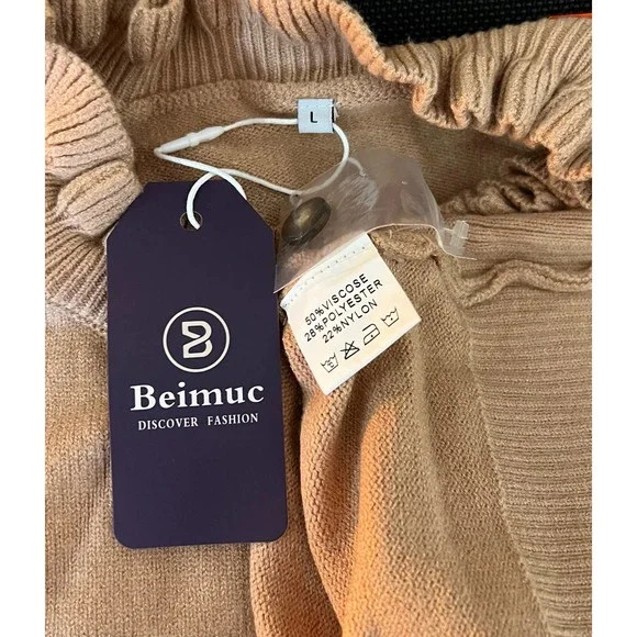 Women's Sweaters Long Sleeve Button Down Crew Neck Ruffle Knit Pullover Sweater - Picture 3 of 4